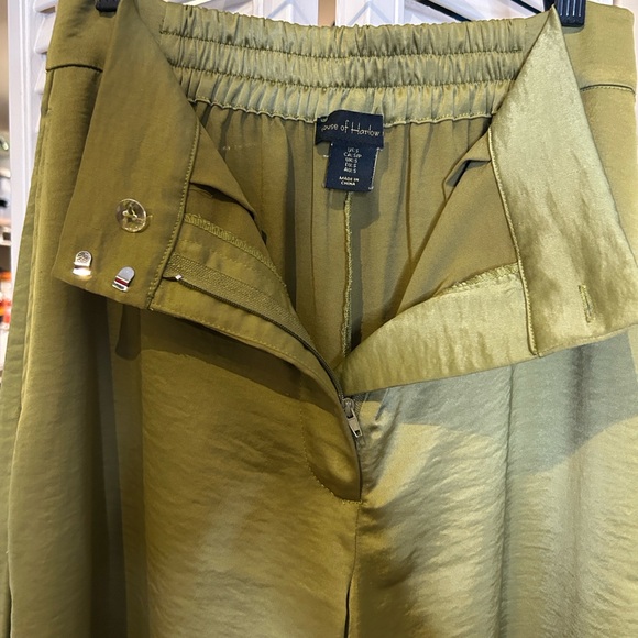 House of Harlow 1960 Olive Satin Wide-Leg Pants - Picture 2 of 7